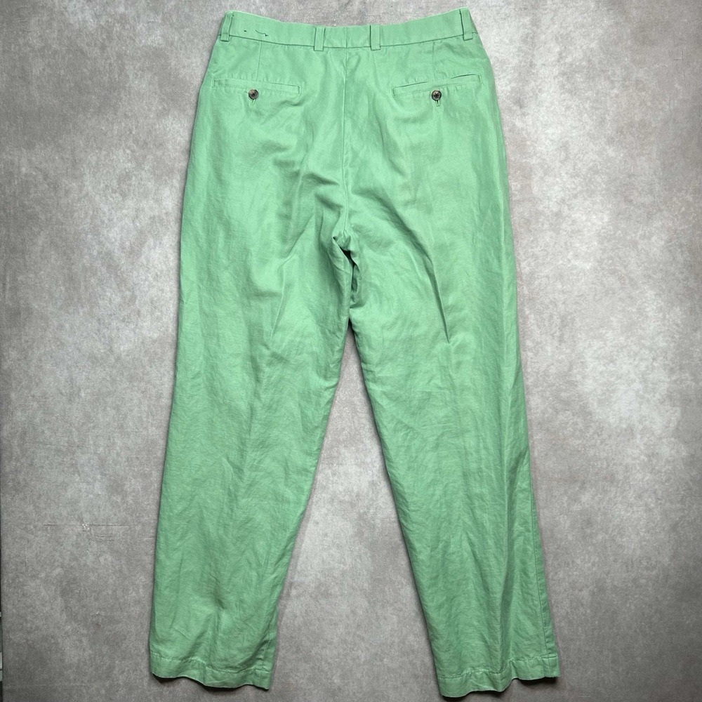 Brooks Brothers Hudson Chino Pants 38x30 Green Linen Blend Tapered Spring Preppy - Picture 2 of 8